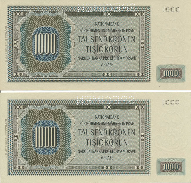 1000 Koruna 1942 (2 pcs) - back