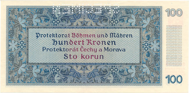 100 Koruna 1940 s. 03 B (perforated) - back