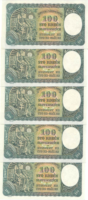 100 Koruna 1940 (5 pcs) - back