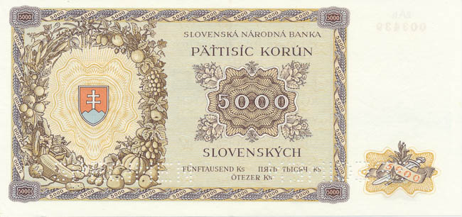 5000 Koruna 1944 2Ah (perforated) - back