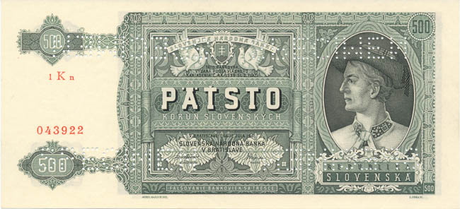 500 Koruna 1941 1Kn (bank specimen) - front