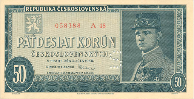 50 Kčs 1948 A 48 (perforovaná) - averz