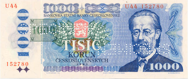 1000 Kčs 1986 U 44 (bankovní vzor) - averz