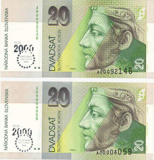 20 Koruna 1993 A (Bimillennium) (2 pcs) - front