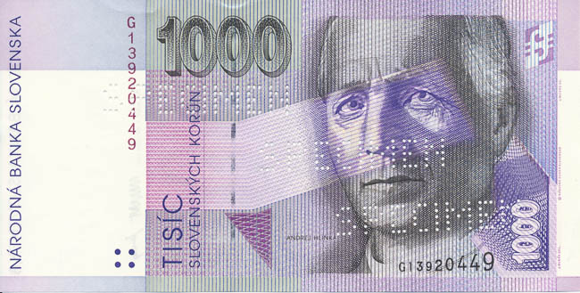 1000 Sk 1993 G (bankovní vzor) - averz