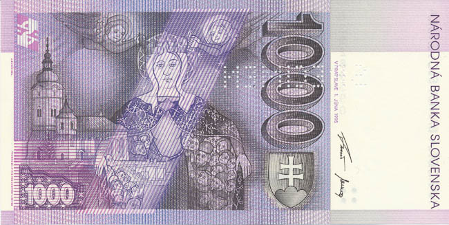1000 Sk 1995 G (bankovní vzor) - reverz