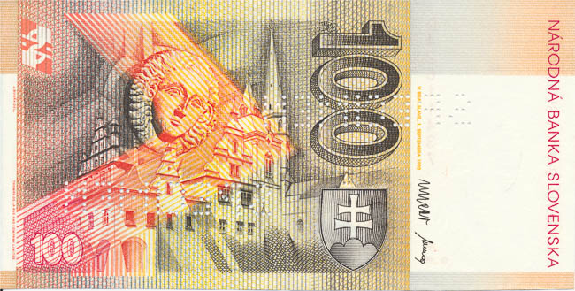 100 Koruna 1993 D (Bank specimen) - back