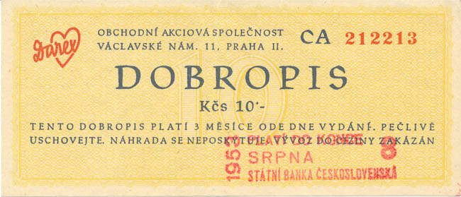 10 Koruna Darex (Credit note) - front
