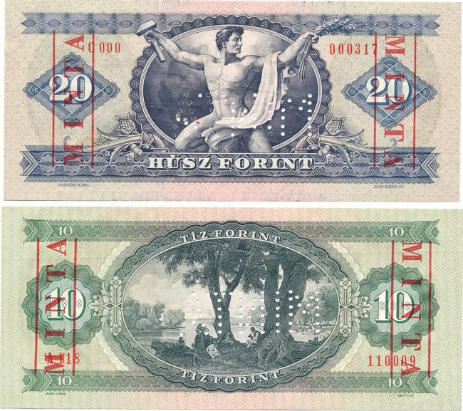 20 Forint 1975 C 000 and 10 Forint 1975 A 118 (MINTA - 2 pcs) - back