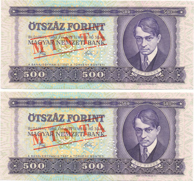 500 Forint 1980 E 000 (MINTA - consecutive serial numbers 2 pcs) - front