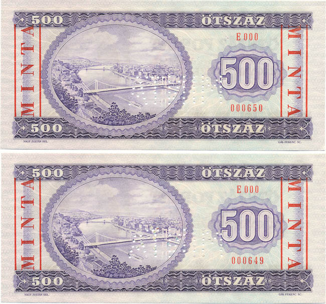 500 Forint 1980 E 000 (MINTA - consecutive serial numbers 2 pcs) - back