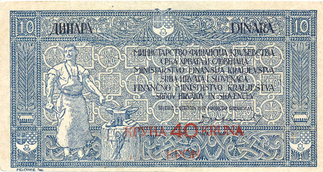10 Dinara/40 Kruna 1919 s. 276 - averz