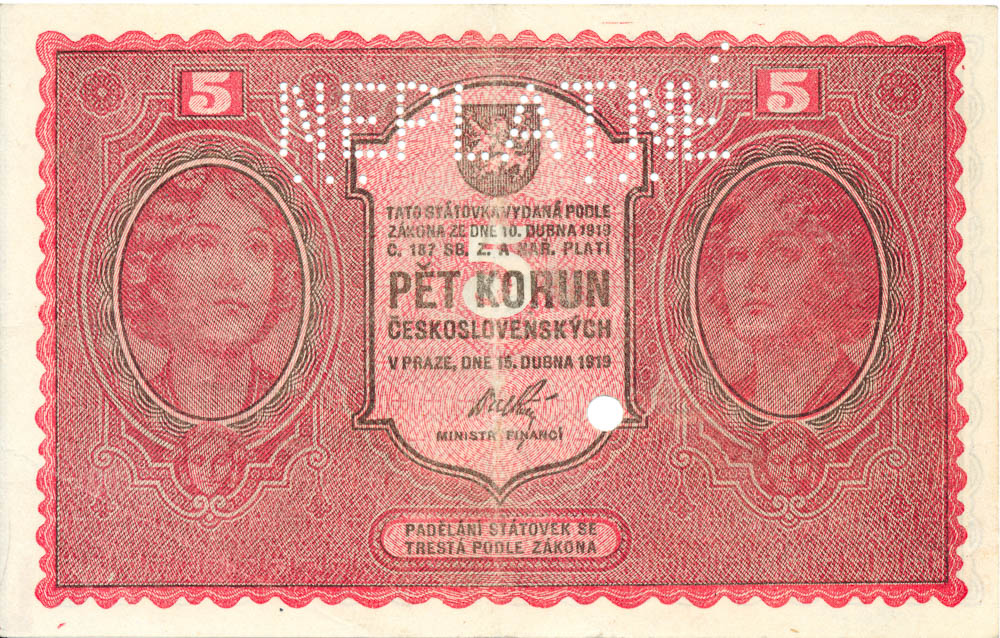 5 Koruna 1919 (bank specimen) - front