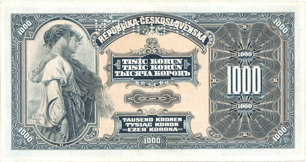 1000 Koruna 1919 (Perforated) - back