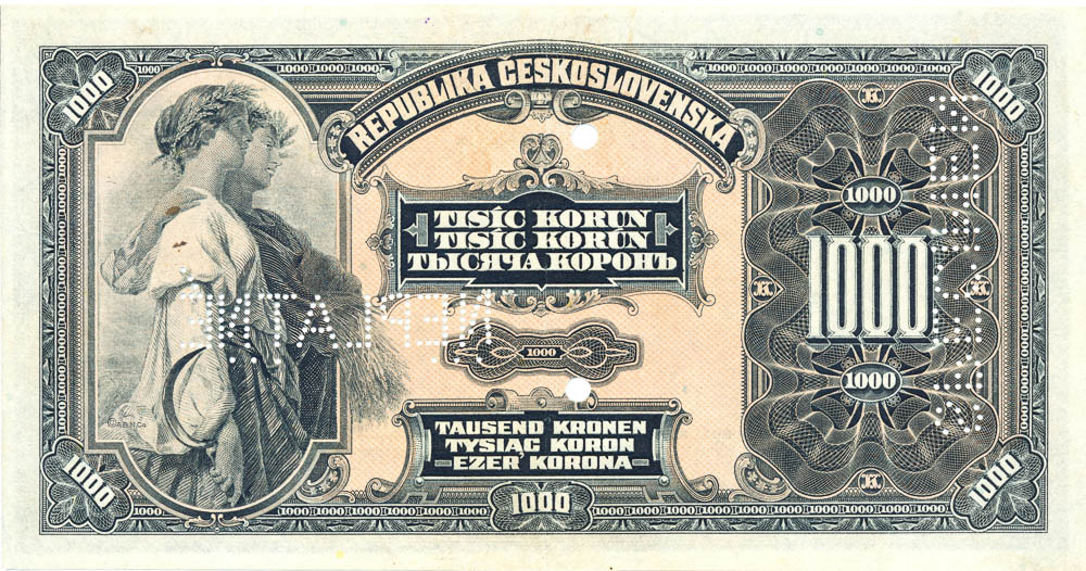 1000 Koruna 1919 (Bank specimen) - back