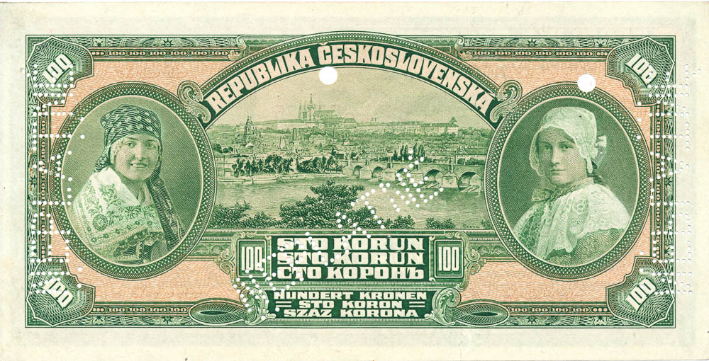 100 Koruna 1920 (bank specimen) - back