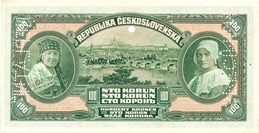 100 Koruna 1920 (Bank specimen) - back