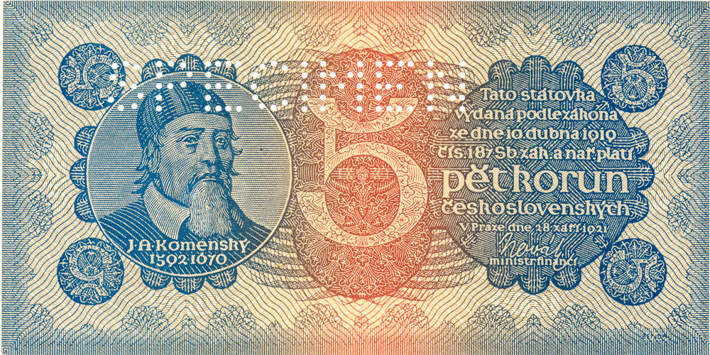 5 Kč 1921 (bankový vzor) - averz
