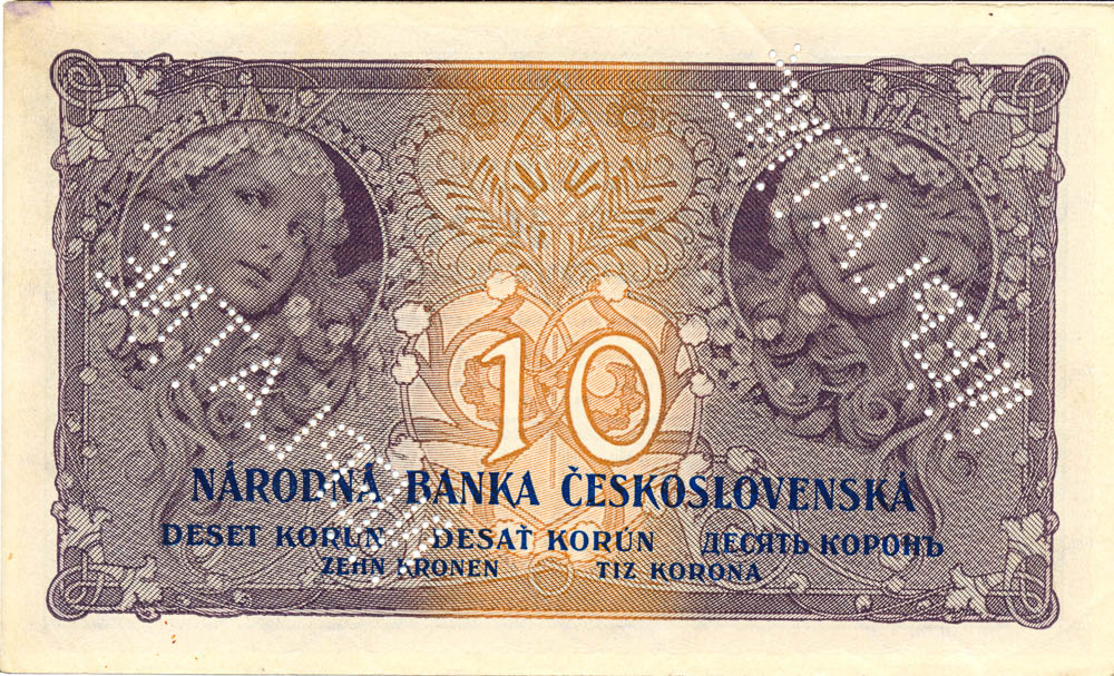 10 Koruna 1927 (bank specimen) - back