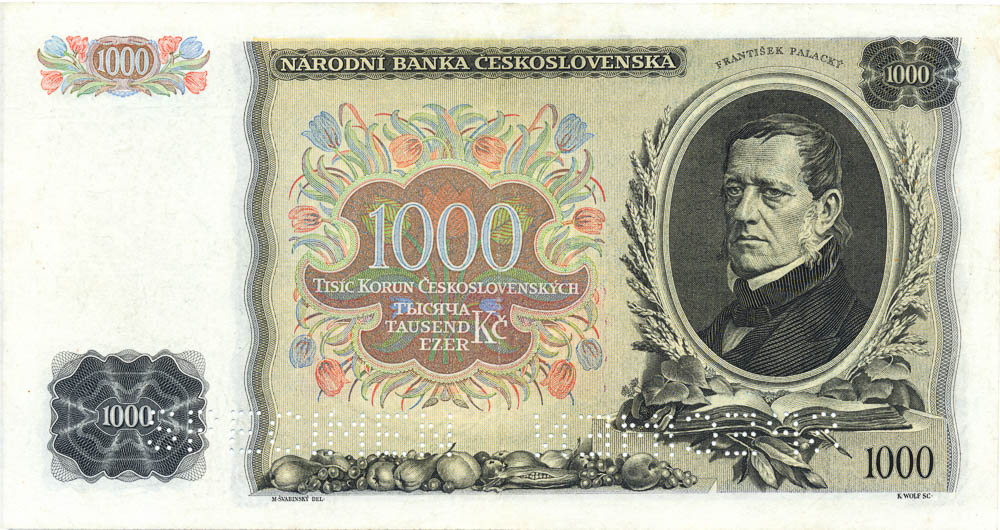 1000 Koruna 1934/1939 (perforated) - back