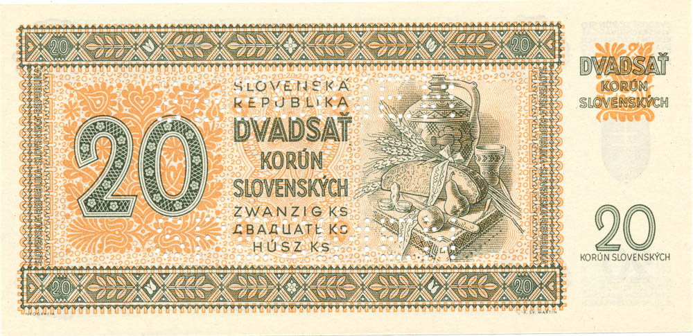 20 Koruna 1942 (bank specimen) - back