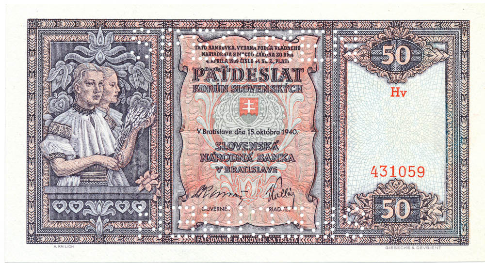50 Koruna 1940 (bank specimen) - front