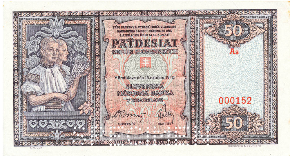 50 Koruna 1940 (bank specimen) - front