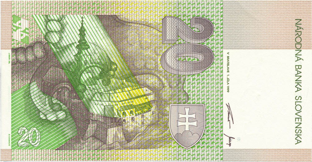 20 Koruna 1999 (faulty printing) - back