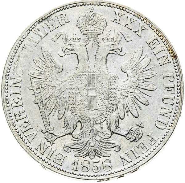 Spolkový toliar 1858 - reverz