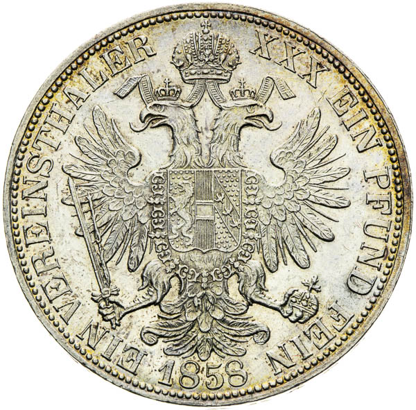 Spolkový toliar 1858 - reverz