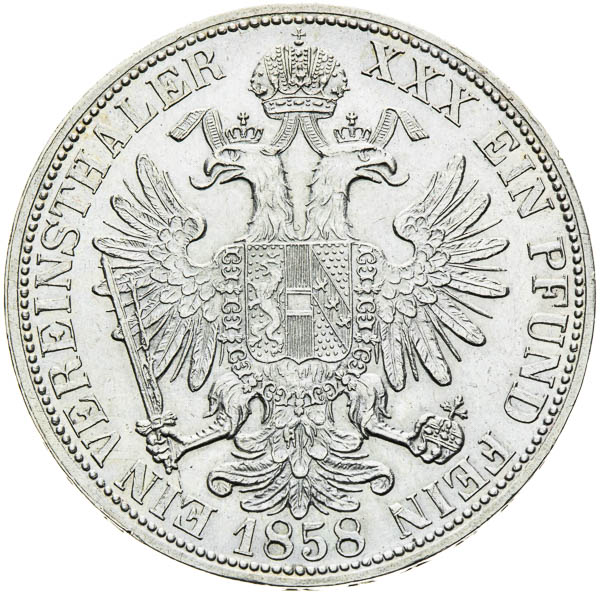 Spolkový toliar 1858 - reverz