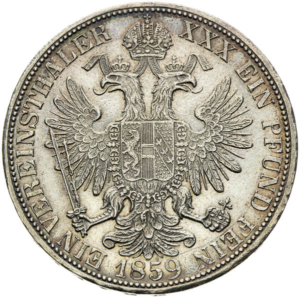 Spolkový toliar 1859 - reverz