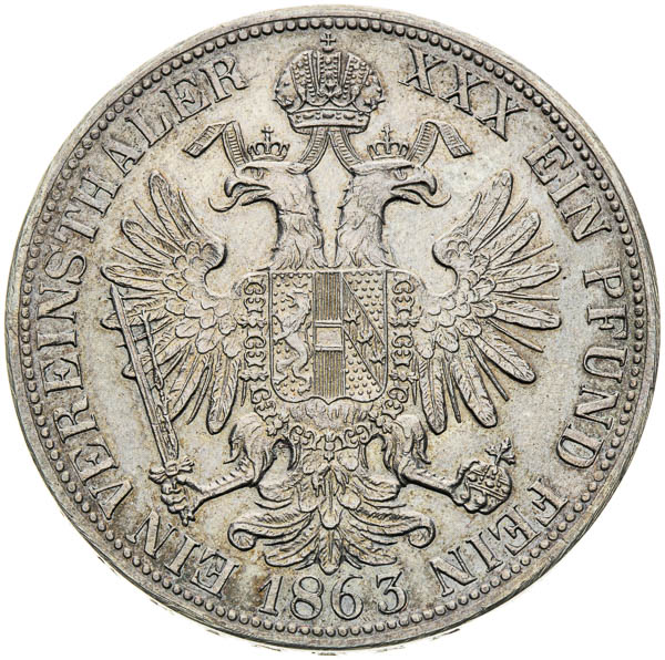 Spolkový toliar 1863 - reverz
