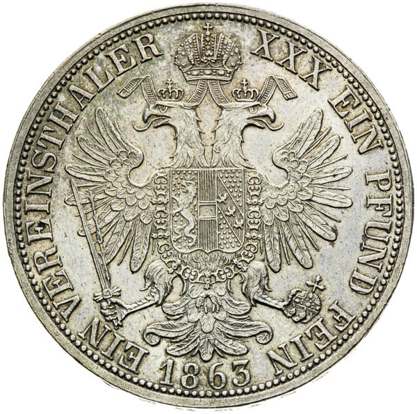 Spolkový toliar 1863 - reverz