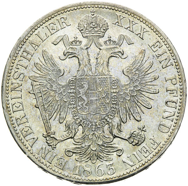 Spolkový toliar 1863 - reverz