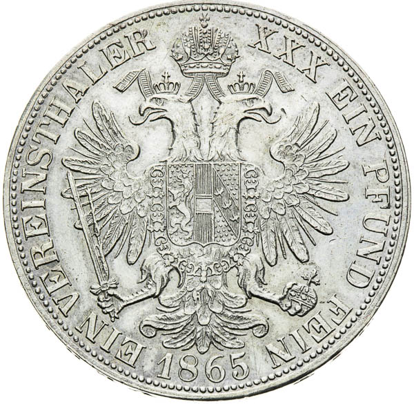 Spolkový toliar 1865 - reverz