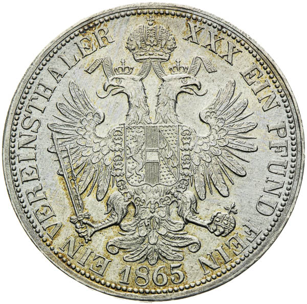 Spolkový toliar 1865 - reverz