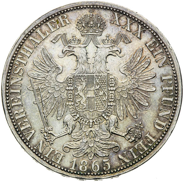 Spolkový toliar 1865 - reverz