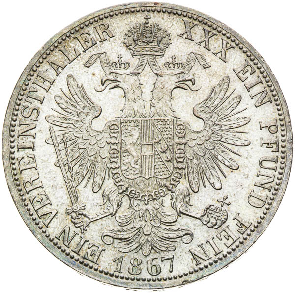 Spolkový toliar 1867 - reverz