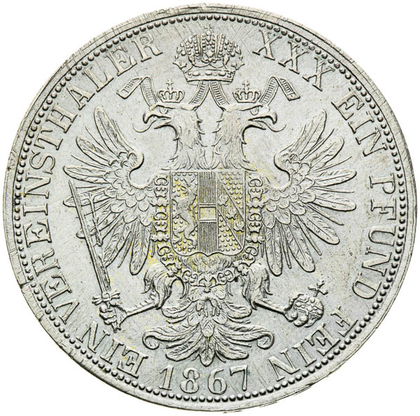 Spolkový toliar 1867 - reverz