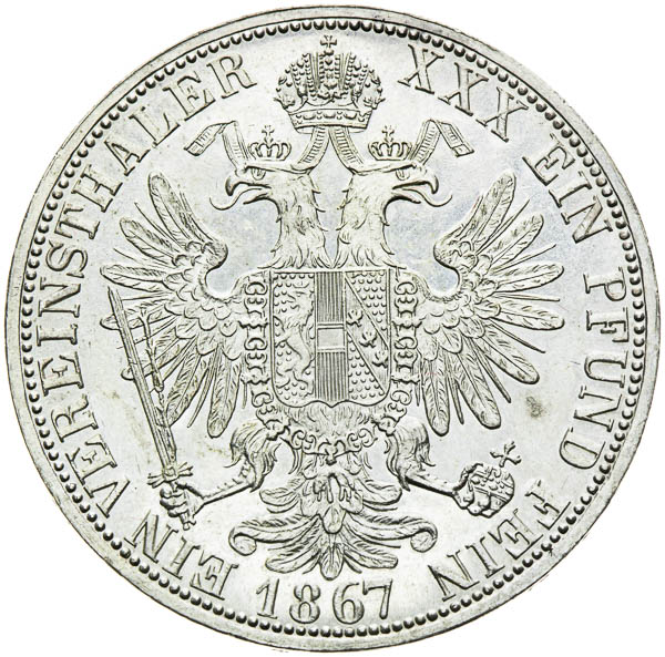 Spolkový toliar 1867 - reverz