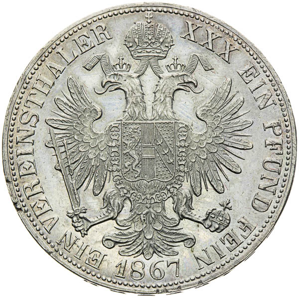 Spolkový toliar 1867 - reverz