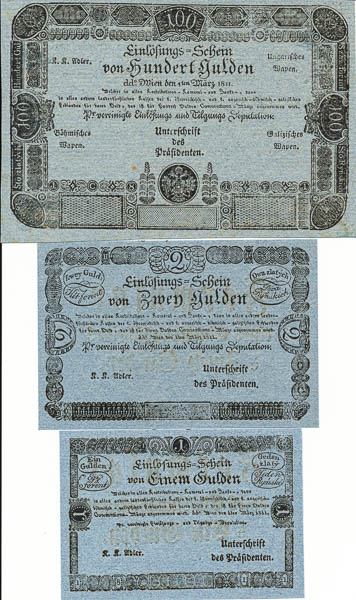 1,2,10,100 Gulden 1811 (3 ks) - averz