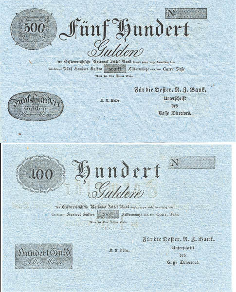 100, 500, 1000 Gulden 1816 (2 ks) - averz