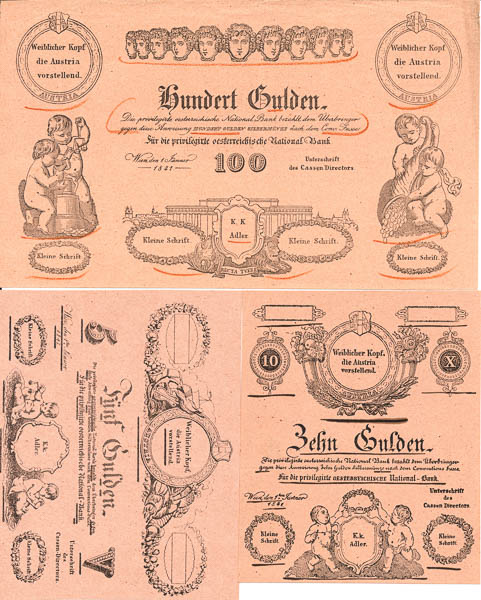 5, 10, 100 Gulden 1841 (3 ks) - averz