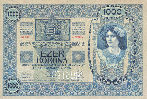 1000 Koruna 1902 s. 1071 (bank specimen) - back