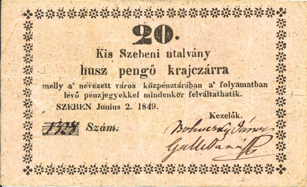 20 Grajciar 1849 - averz