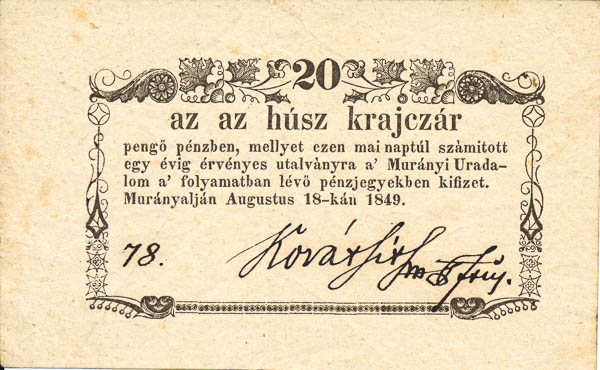 20 Grajciar 1849 - averz