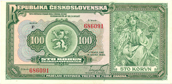 100 Koruna 1920 F - front