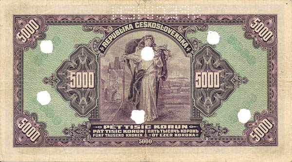 5000 Koruna 1920 A (perforated) - back